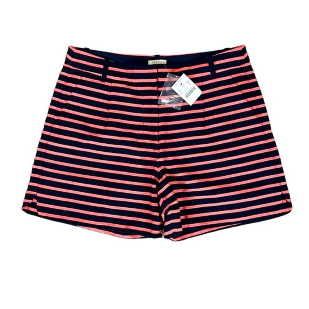 J. Crew Factory Navy & Coral Striped High Waisted Pleated Shorts | Size 4
